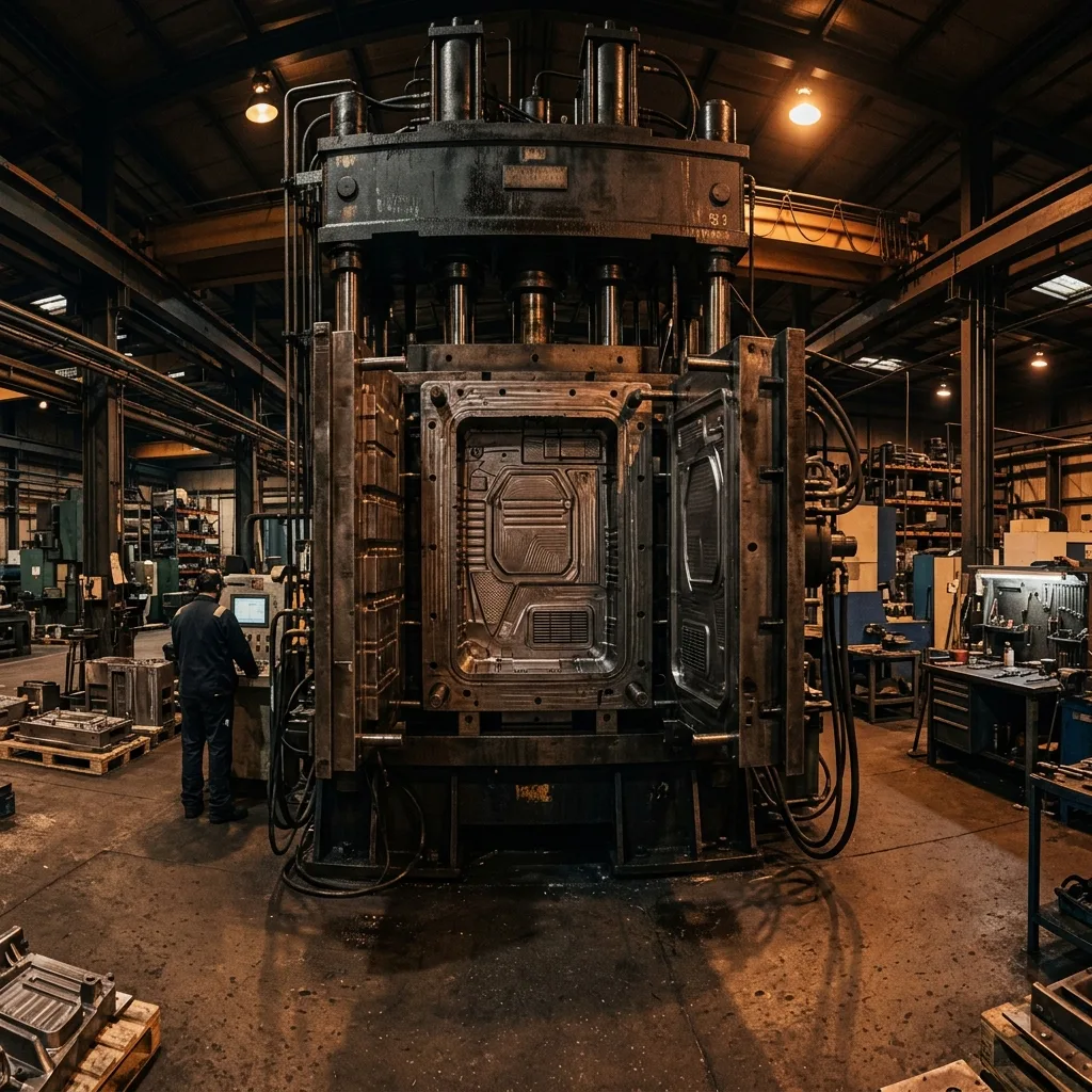 Strip die layout with parts connected on a carrier web feeding through 14 stations at 200 hits per minute